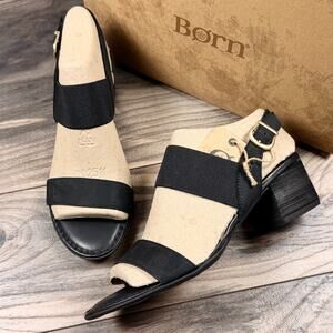 NIB Born 9M Opal Stretch Slingback Block Heel Leather Sandals